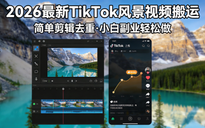 2026最新TikTok风景视频搬运简单剪辑去重小白副业月入 8000-源创文化:轻创终点站