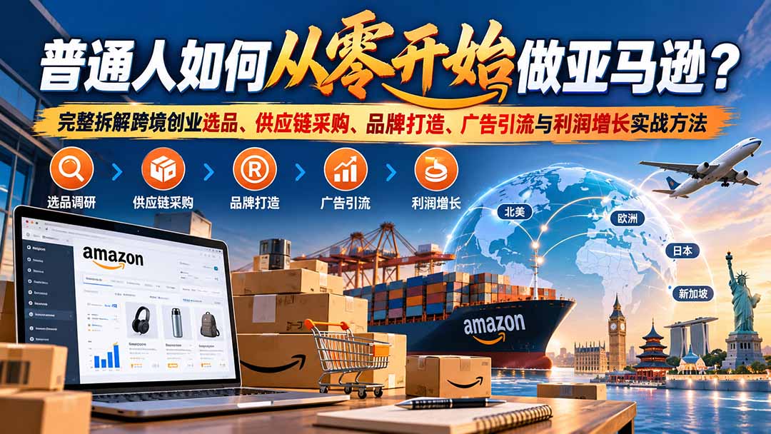 普通人如何从零开始做亚马逊？完整拆解跨境创业选品、供应链采购、品牌打造、广告引流与利润增长实战方法-轻创终点站