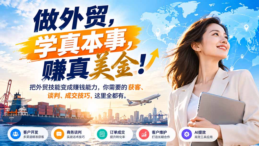 做外贸，学真本事，赚真美金！把外贸技能变成赚钱能力，你需要的获客、谈判、成交技巧，这里全都有-轻创终点站