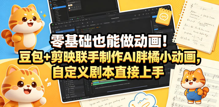 零基础也能做动画！豆包+剪映联手制作AI胖橘小动画，自定义剧本直接上手-源创文化:轻创终点站