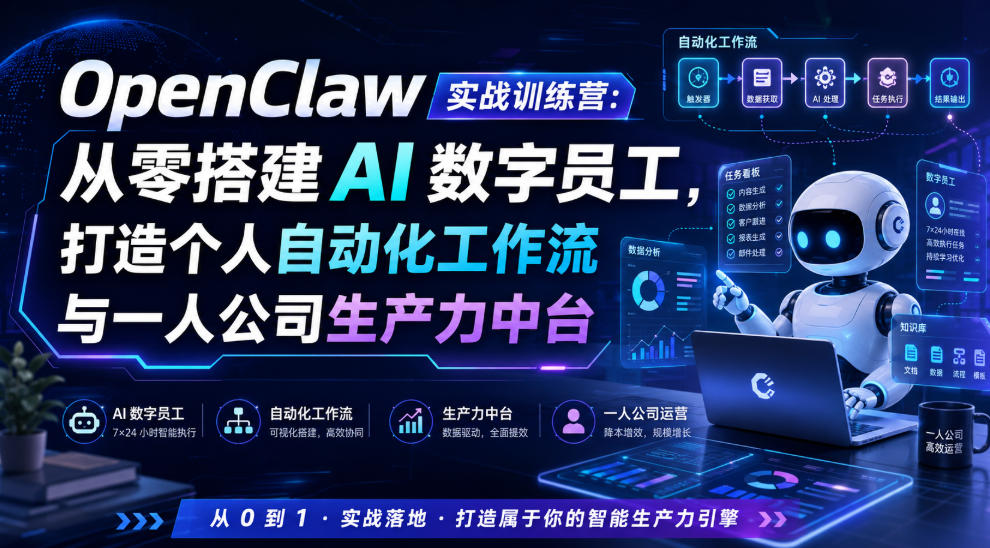 OpenClaw实战训练营:从零搭建AI数字员工,打造个人自动化工作流与一人公司生产力中台-源创文化:轻创终点站