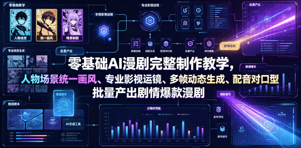 零基础AI漫剧完整制作教学,人物场景统一画风、专业影视运镜、多帧动态生成、配音对口型,批量产出剧情爆款漫剧-源创文化:轻创终点站