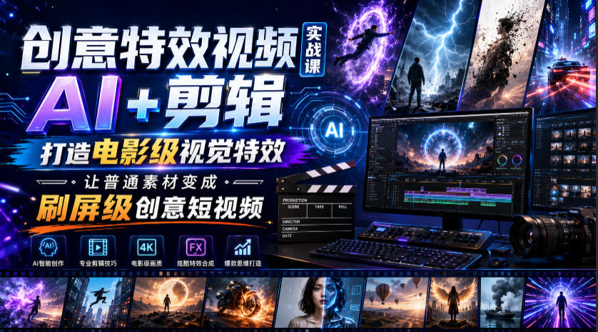 创意特效视频实战课，AI+剪辑打造电影级视觉特效，让普通素材变成刷屏级创意短视频-源创文化:轻创终点站