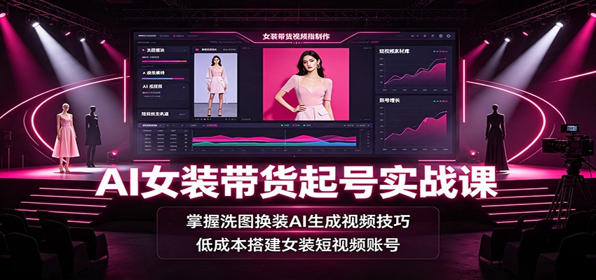 AI女装带货起号实战课：掌握洗图换装AI生成视频技巧，低成本搭建女装短视频账号-轻创终点站