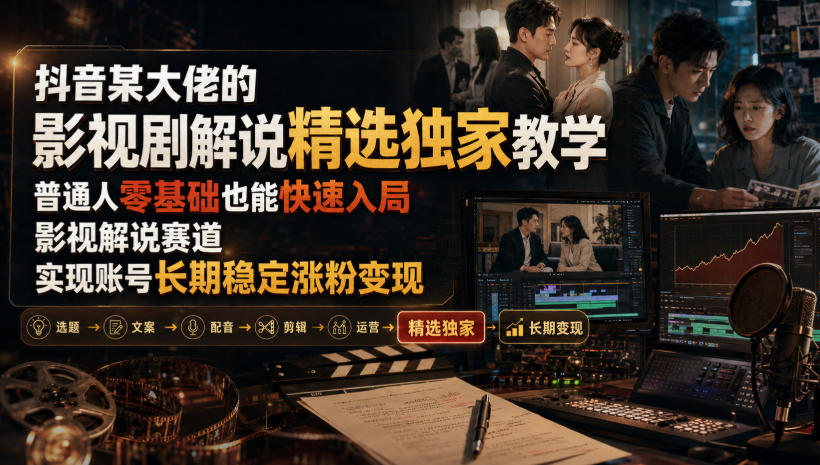 抖音某大佬的影视剧解说精选独家教学,普通人零基础也能快速入局影视解说赛道,实现账号长期稳定变现-轻创终点站