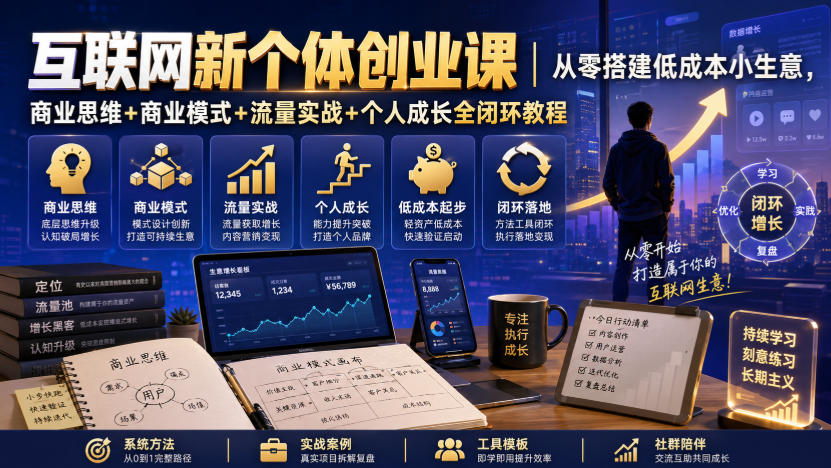 互联网新个体创业课｜从零搭建低成本小生意，商业思维+商业模式+流量实战+个人成长全闭环教程-轻创终点站