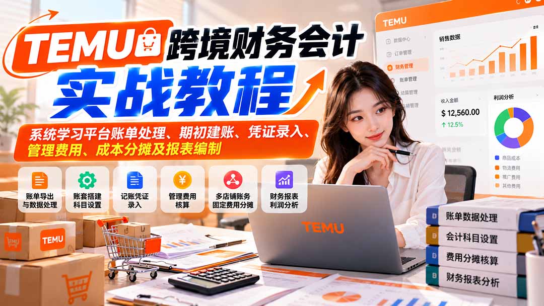 TEMU跨境财务会计实战教程：系统学习平台账单处理、期初建账、凭证录入、管理费用、成本分摊及报表编制-轻创终点站