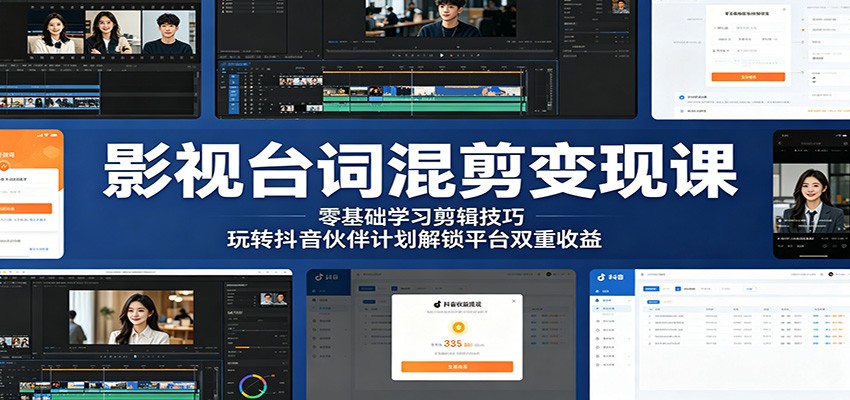 影视台词混剪变现课:零基础学习剪辑技巧,玩转抖音伙伴计划解锁平台双重收益-源创文化:轻创终点站