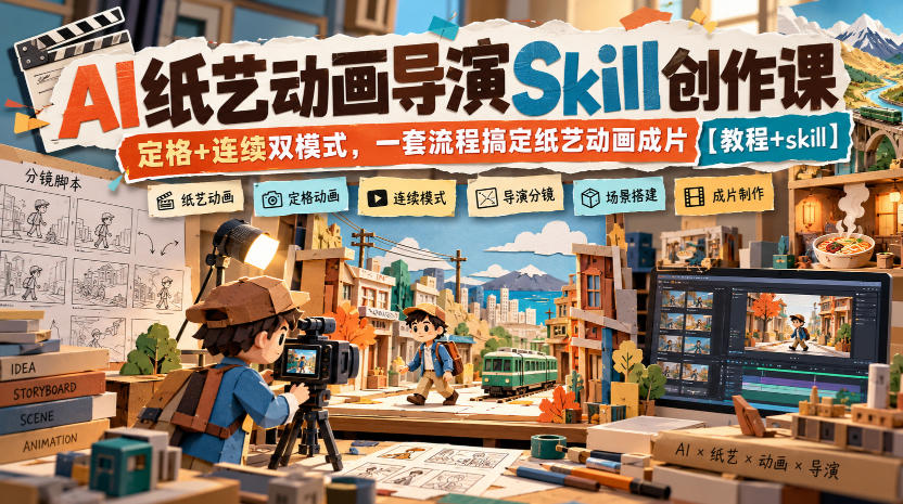 AI纸艺动画导演Skill创作课｜定格+连续双模式，一套流程搞定纸艺动画成片【教程+skill】-轻创终点站