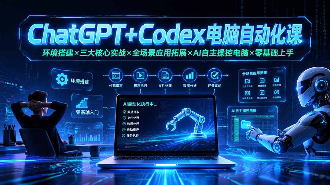 ChatGPT+Codex电脑自动化课：环境搭建×三大核心实战×全场景应用拓展×AI自主操控电脑×零基础上手-轻创终点站