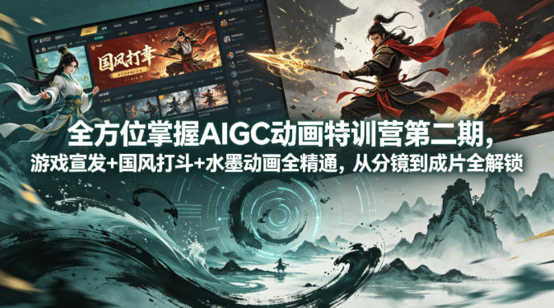 全方位掌握AIGC动画特训营第二期，游戏宣发+国风打斗+水墨动画全精通，从分镜到成片全解锁-源创文化:轻创终点站