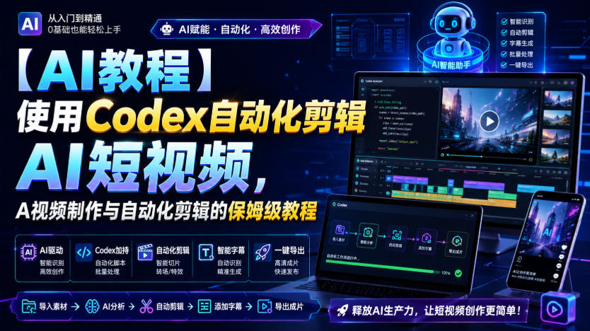 【AI教程】使用Codex自动化剪辑AI短视频，AI视频制作与自动化剪辑的保姆级教程-轻创终点站
