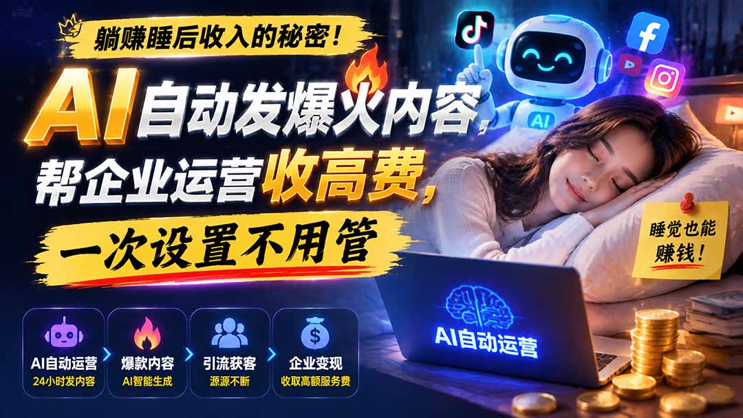 躺赚睡后收入的秘密！AI 自动发爆火内容，帮企业运营收高费，一次设置不用管【原创双语字幕】-轻创终点站