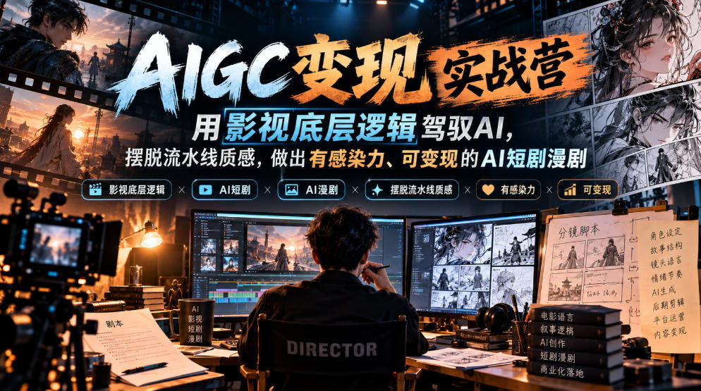 AIGC变现实战营，用影视底层逻辑驾驭AI，摆脱流水线质感，做出有感染力、可变现的AI短剧漫剧-轻创终点站