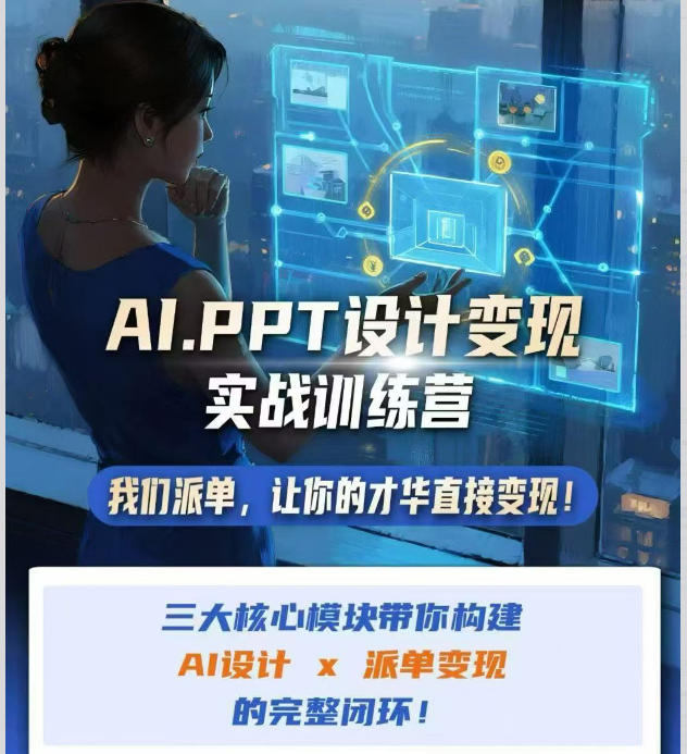 AI+PPT设计变现实战训练营,我们派单,让你的才华直接变现,三大核心模块带你构建Al设计x派单变现的完整闭环-轻创终点站