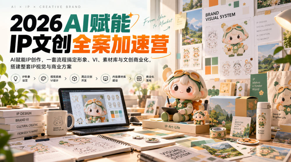 2026AI赋能ip文创全案加速营，AI赋能IP创作，一套流程搞定形象、VI、素材库与文创商业化，搭建整套IP视觉与商业方案-轻创终点站
