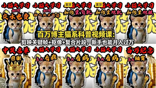 百万博主猫系科普视频课：剪映关键帧+抠像+复合片段，新手也能月入过万-源创文化:轻创终点站