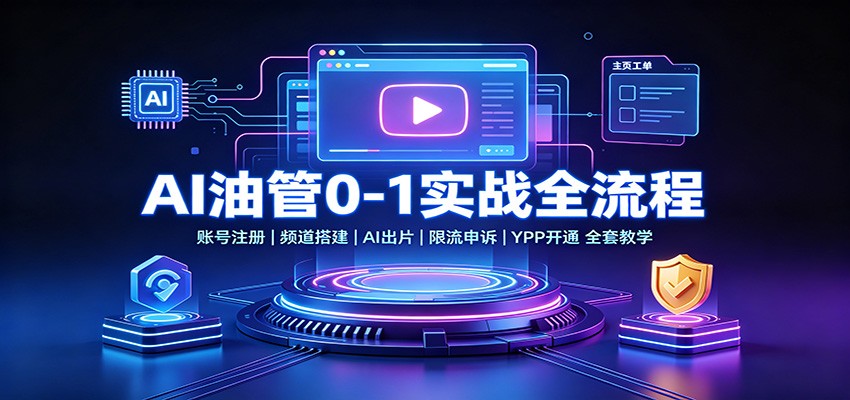 AI油管0-1实战：账号注册频道搭建，AI出片，限流申诉，YPP开通全套教学-轻创终点站