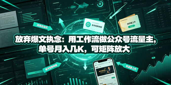 放弃爆文执念:用工作流做公众号流量主,单号月入几K,可矩阵放大-源创文化:轻创终点站