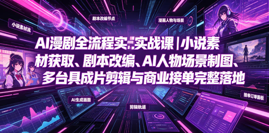 AI漫剧全流程实战课|小说素材获取、剧本改编、AI人物场景制图、多工具成片剪辑、平台付费变现与商业接单完整落地-源创文化:轻创终点站