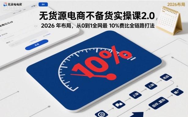 无货源电商不备货实操课2.0，2026年布局，从0到1全网最低10%费比全链路打法【更新26年4月】-源创文化:轻创终点站