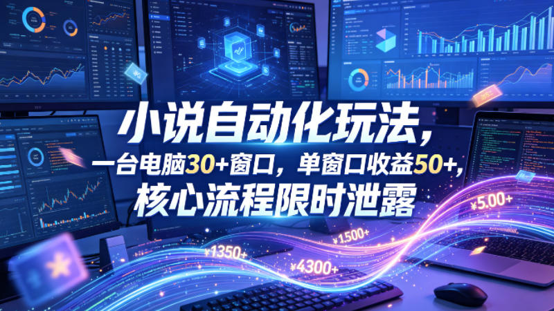 小说挂G自动化玩法，一台电脑30+窗口，单窗口收益50+，核心流程限时泄露【揭秘】-源创文化:轻创终点站