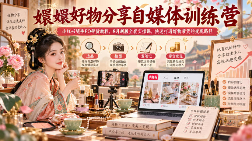 嬛嬛好物分享自媒体训练营｜小红书随手PO带货教程，8月新版全套实操课，快速打通好物带货的变现路径-轻创终点站