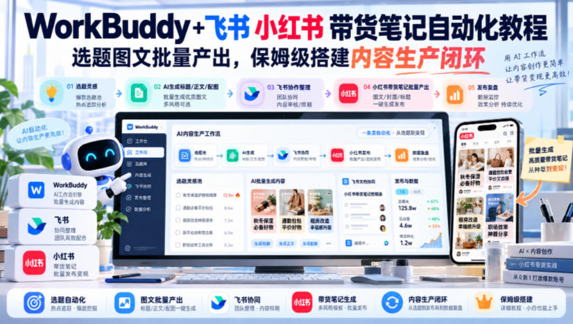 WorkBuddy+飞书小红书带货笔记自动化教程，选题图文批量产出，保姆级搭建内容生产闭环【文档】-轻创终点站