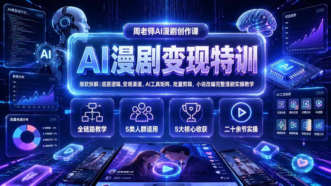 AI漫剧变现特训★爆款拆解｜底层逻辑，变现渠道，AI工具矩阵，批量剪辑，小说改编完整漫剧实操教学-轻创终点站