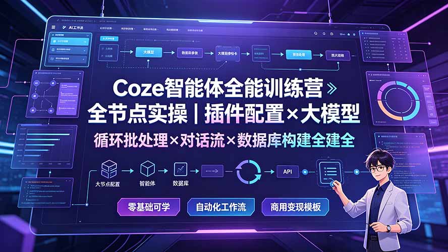 Coze智能体全能训练营：全节点实操｜插件配置×大模型×循环批处理×对话流×数据库构建全教学-源创文化:轻创终点站