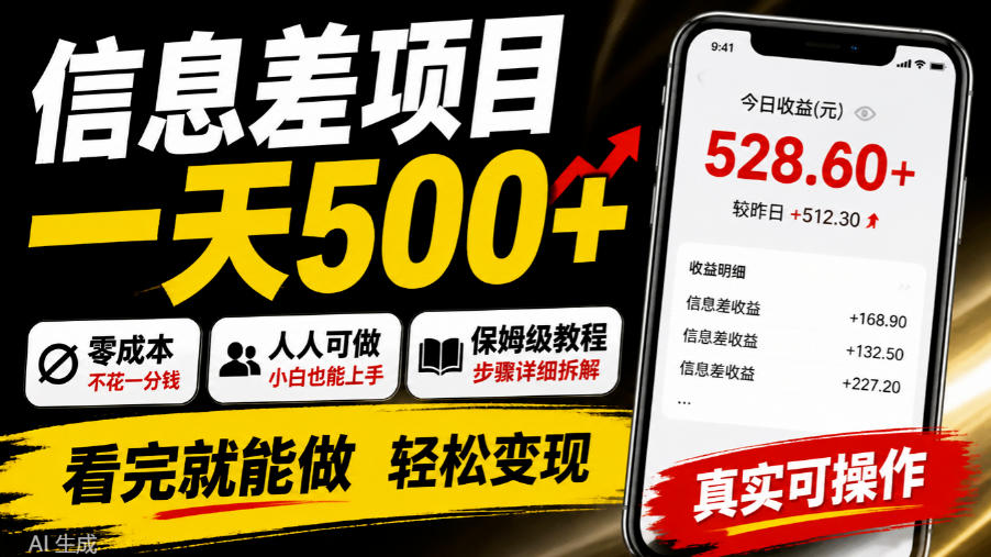信息差项目一天500+，零成本，人人可做，保姆级教程，看完就能做【揭秘】-轻创终点站