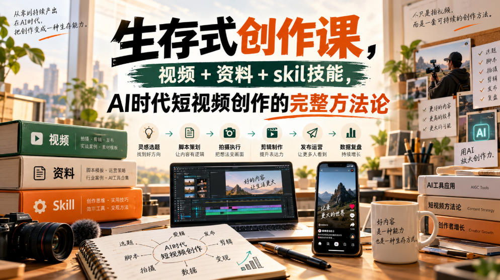 生存式创作课，视频+资料+skil技能，ai时代短视频创作的完整方法论-轻创终点站