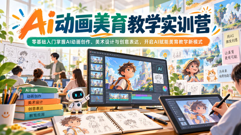 Ai动画美育教学实训营，零基础入门掌握AI动画创作、美术设计与创意表达，开启AI赋能美育教学新模式-轻创终点站