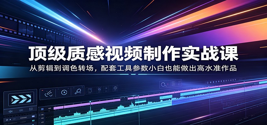 顶级质感视频制作实战课：从剪辑到调色转场，配套工具参数小白也能做出高水准作品-源创文化:轻创终点站