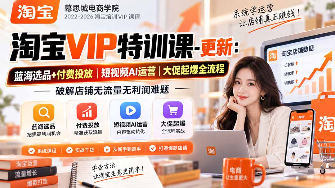 淘宝VIP特训课-更新1016：蓝海选品+付费投放｜短视频AI运营｜大促起爆全流程，破解店铺无流量无利润难题-轻创终点站
