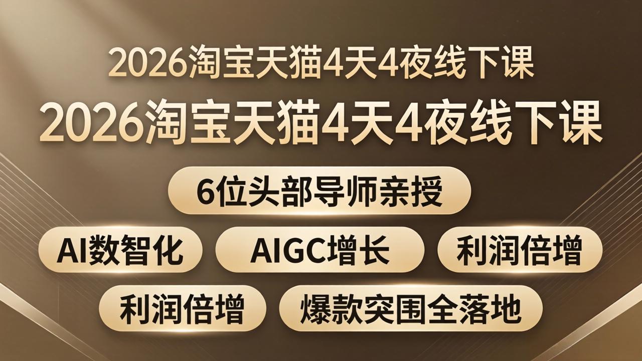 2026淘宝天猫4天4夜线下课：6位头部导师亲授，AI数智化+AIGC增长+利润倍增+爆款突围全落地-源创文化:轻创终点站