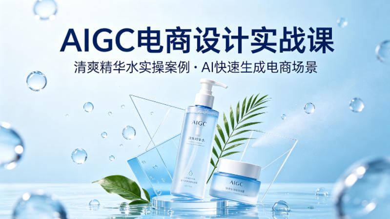 AIGC电商设计实战课，以清爽精华水为实操案例，教你用AI快速生成电商场景-源创文化:轻创终点站