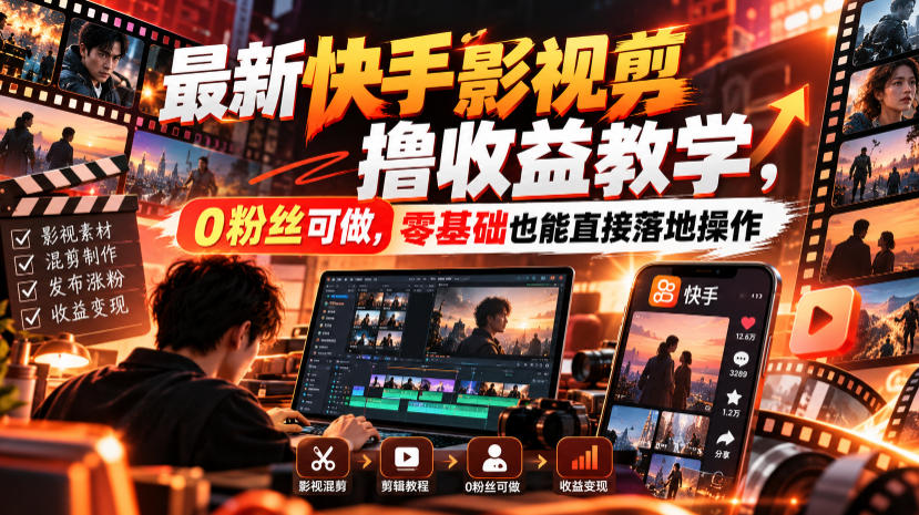 最新快手影视混剪撸收益教学，0粉丝可做，零基础也能直接落地操作-轻创终点站