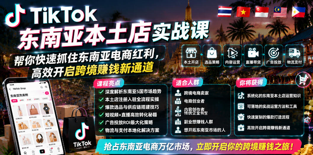 TikTok东南亚本土店实战课，帮你快速抓住东南亚电商红利，高效开启跨境賺钱新通道-源创文化:轻创终点站