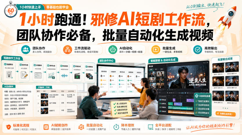 1小时跑通！邪修AI短剧工作流，团队协作必备，批量自动化生成视频-轻创终点站
