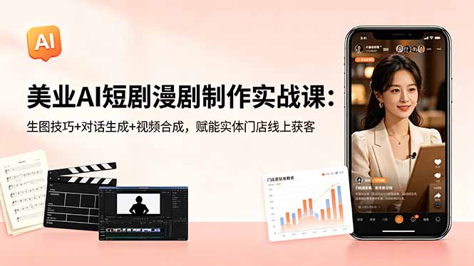 美业AI短剧漫剧制作实战课：生图技巧+对话生成+视频合成，赋能实体门店线上获客-源创文化:轻创终点站