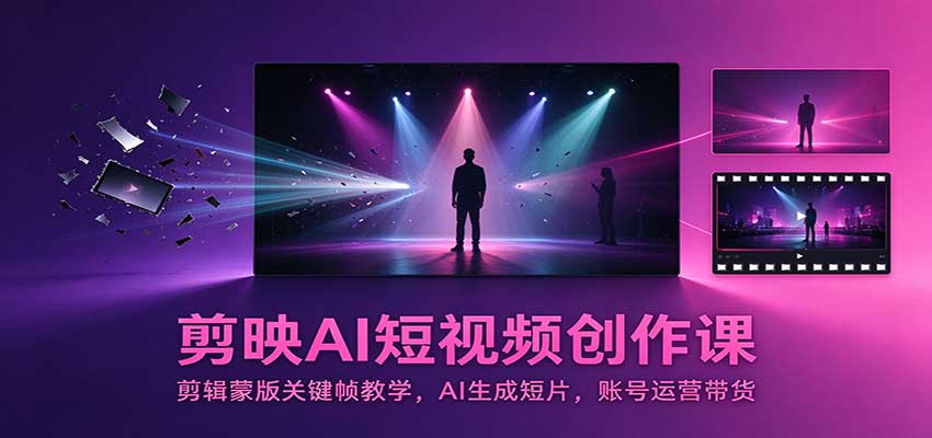 剪映AI短视频创作课：剪辑蒙版关键帧教学，AI生成短片，账号运营带货-轻创终点站