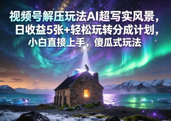 视频号解压玩法AI超写实风景，日收益5张+轻松玩转分成计划，小白直接上手，傻瓜式玩法-源创文化:轻创终点站