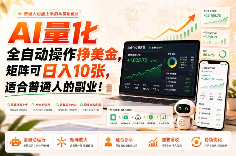 AI量化全自动操作挣美金，矩阵可日入10张，适合普通人的副业！【揭秘】-轻创终点站