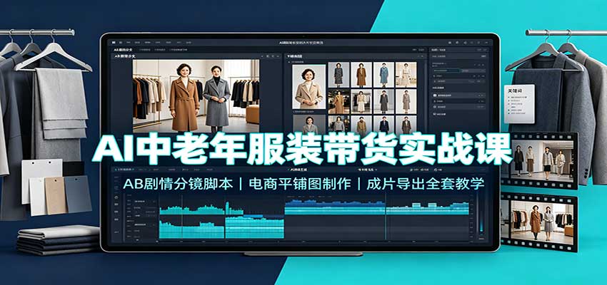 AI中老年服装带货实战课：AB剧情分镜脚本，电商平铺图制作，成片导出全套教学-轻创终点站