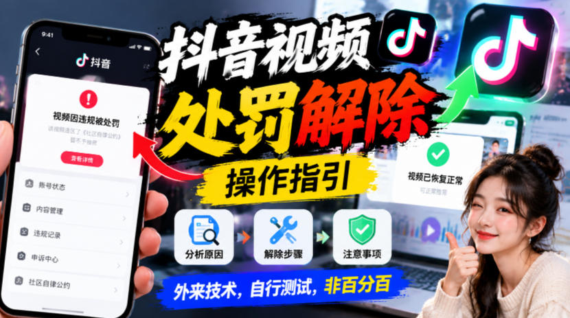 抖音视频处罚解除操作指引，外来技术，自行测试，非百分百-轻创终点站