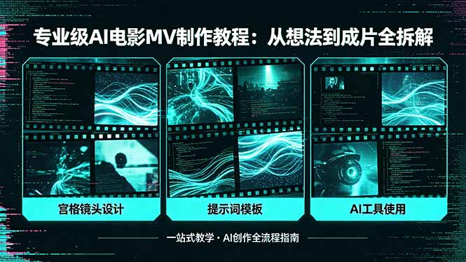 专业级AI电影MV制作教程，从想法到成片全拆解，宫格镜头+提示词模板+AI工具一站式教学-源创文化:轻创终点站
