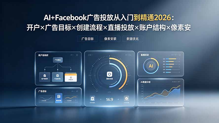 AI+Facebook广告投放从入门到精通2026：开户×广告目标×创建流程×直播投放×账户结构×像素安装×AI赋能-轻创终点站