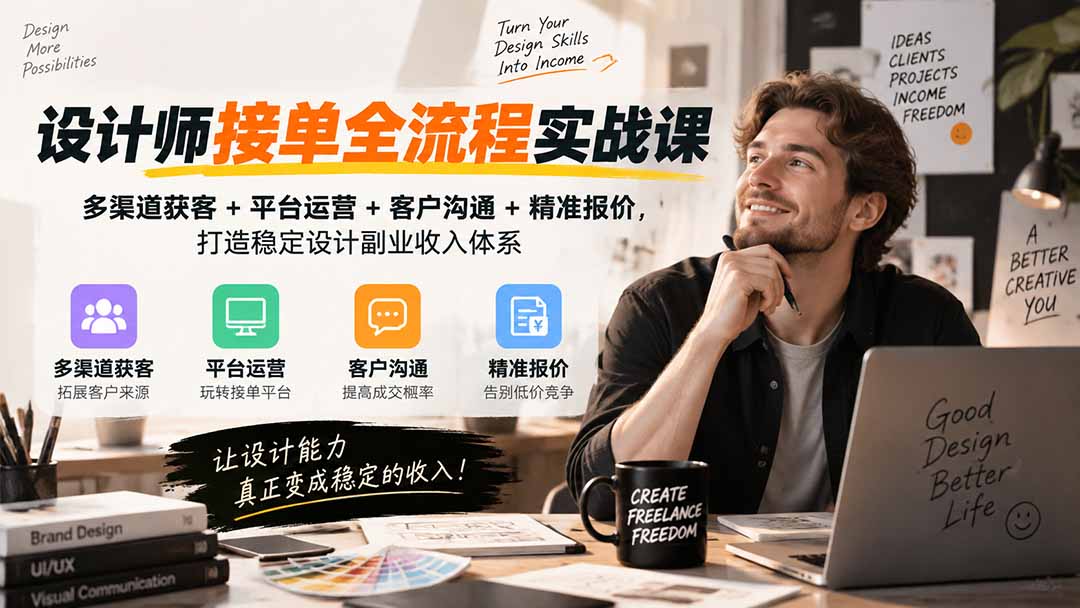 设计师接单全流程实战课-无水印｜多渠道获客+平台运营+客户沟通+精准报价，打造稳定设计副业收入体系-轻创终点站