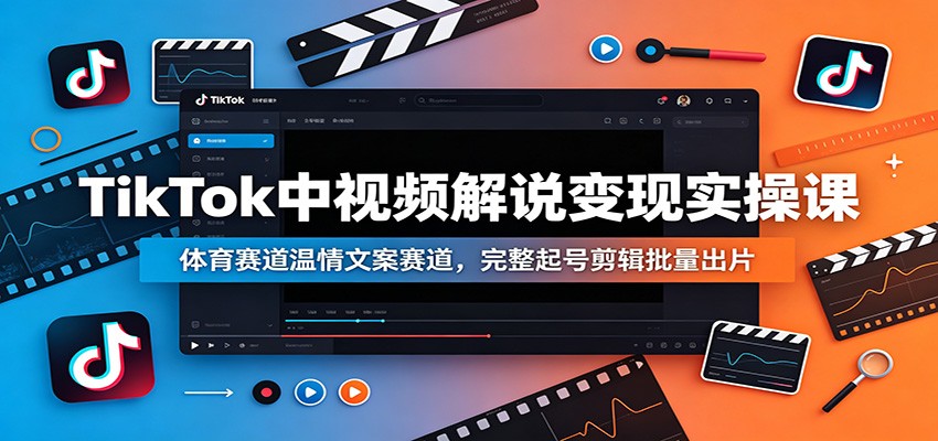 TikTok中视频解说变现实操课：体育赛道温情文案赛道，完整起号剪辑批量出片-源创文化:轻创终点站